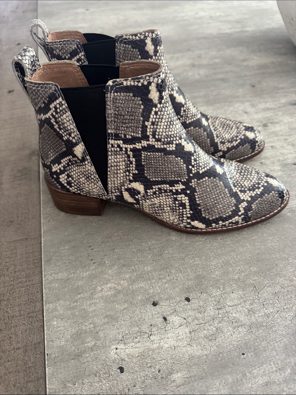 Madewell Snake-Print Chelsea Booties in Black and Cream